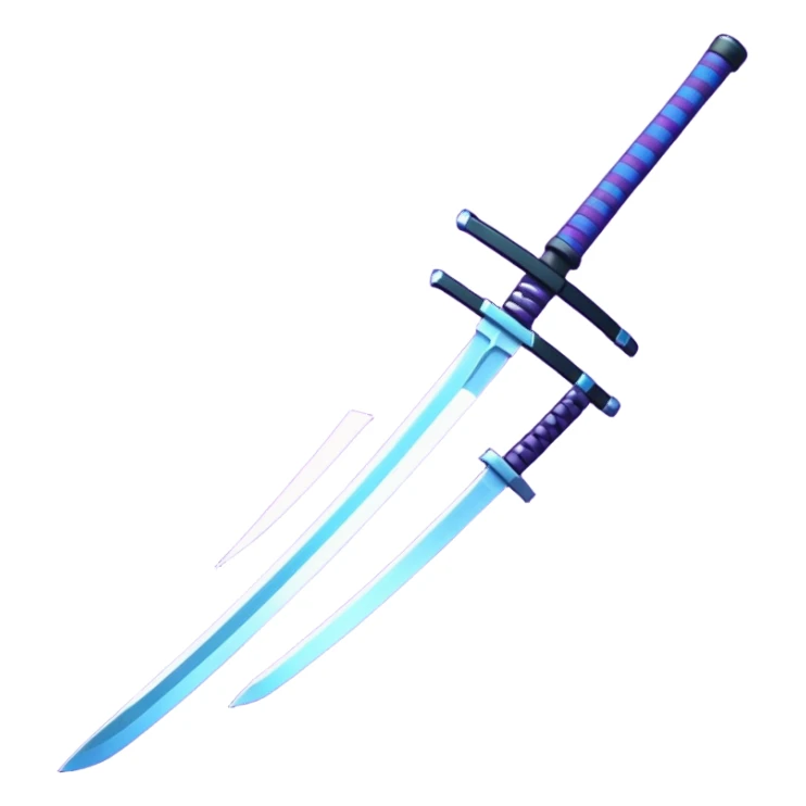 Animated emote: Katana breaking into pixels (purple/blue glitch effect). Loopable 3-frame animation. Minimalist, no background. sticker