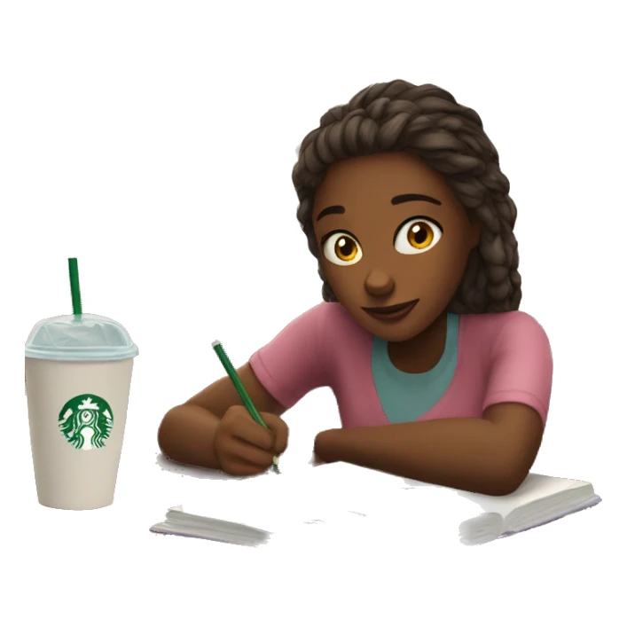 girl doing homework at starbucks  sticker