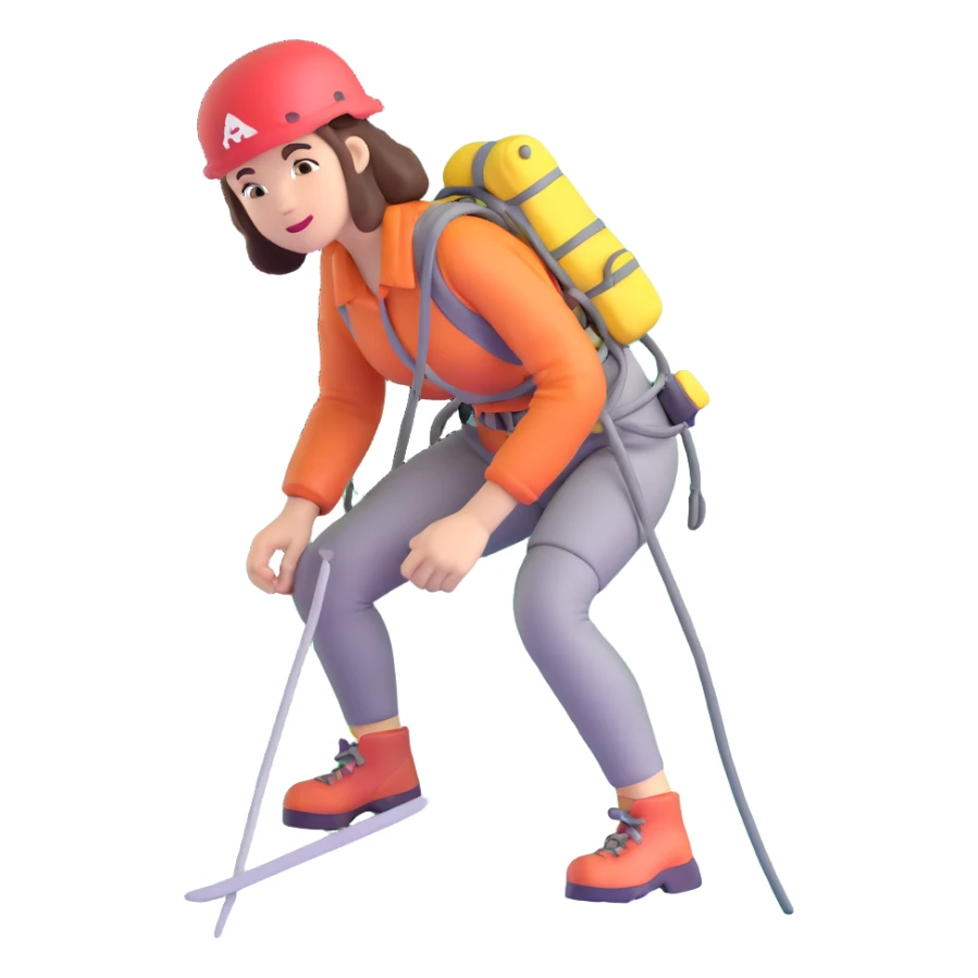 female mountain climber wearing light pink sticker