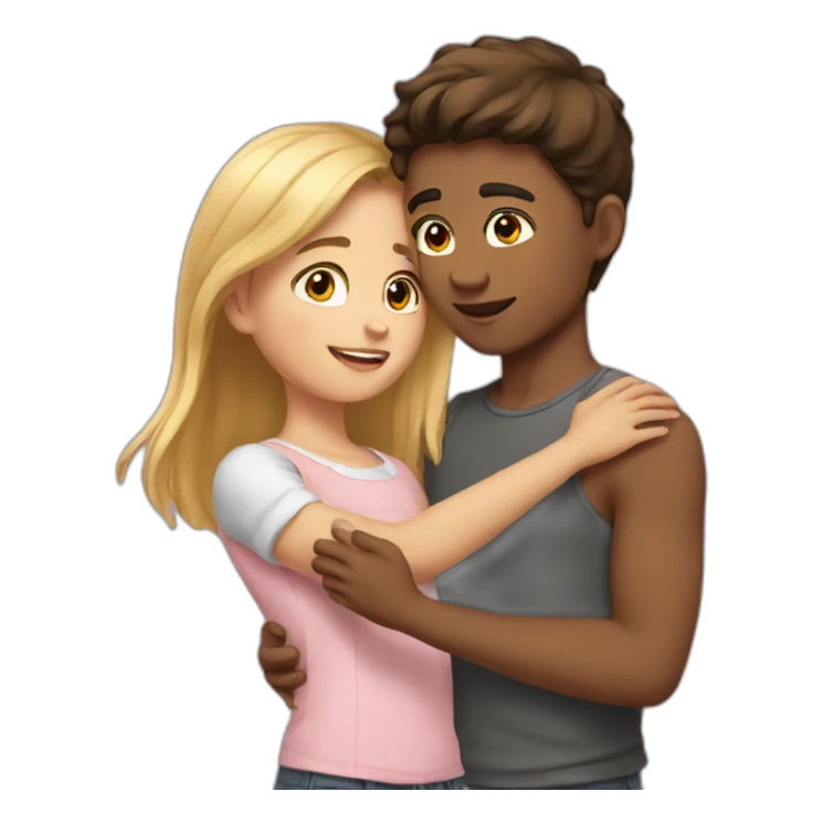 Girl touching boy sticker