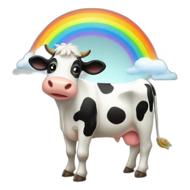 A cow with a rainbow  sticker