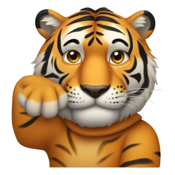 Tiger with paws on man’s head sticker