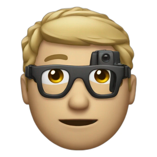 A man with camera like a face sticker