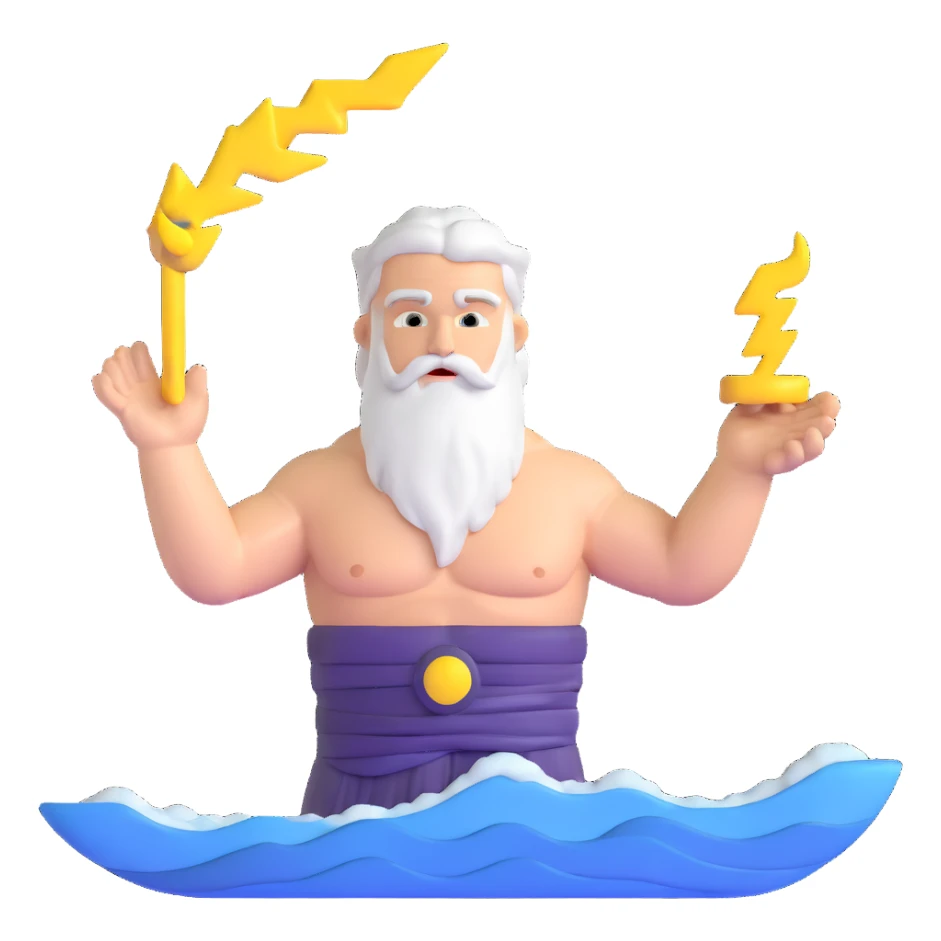 Zeus with lightning and a wave sticker