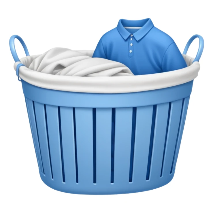 white LAUNDRY BASKET WITH FOLDED blue CLOTHES sticker