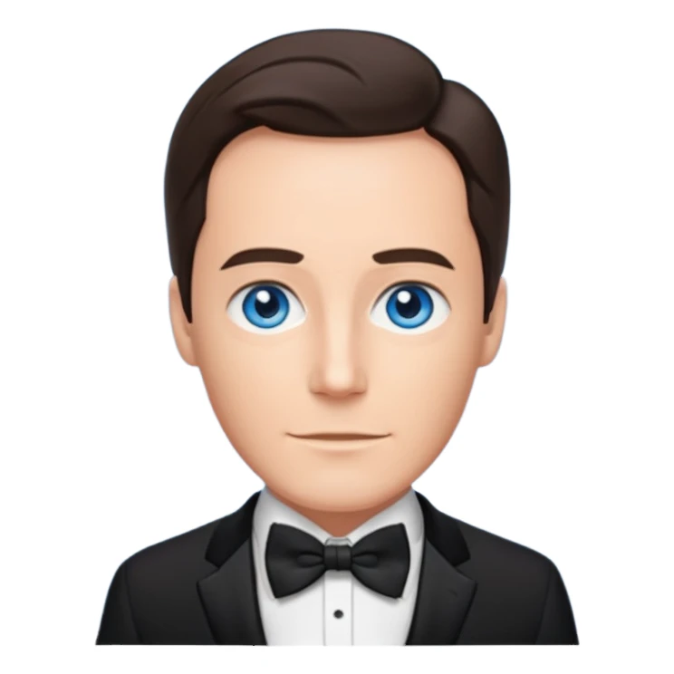 Andy Williams with blue eyes, black suit with bow tie sticker
