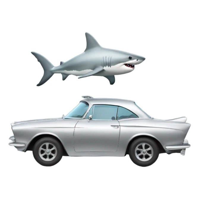 Shark driving a silver car sticker
