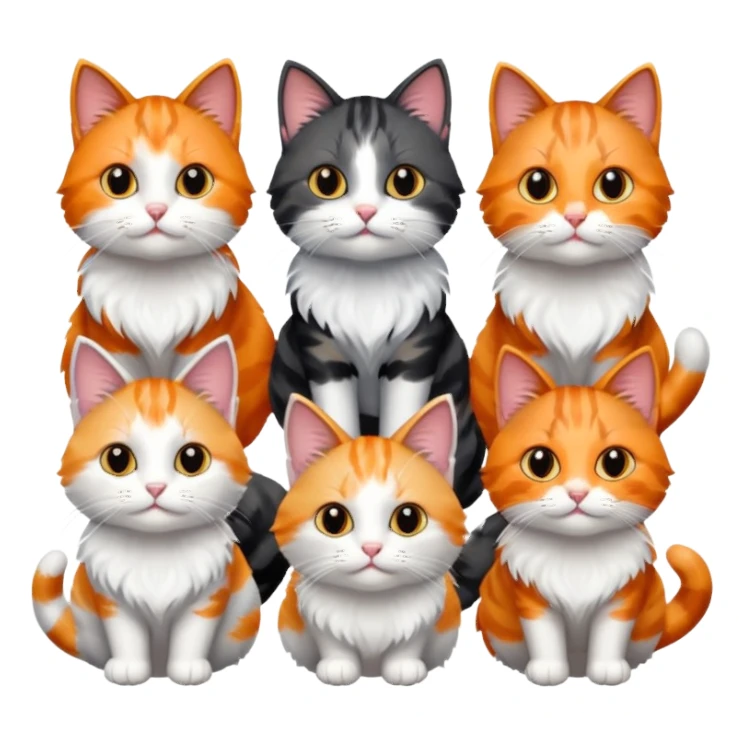 6 cats with different coloured coats sticker