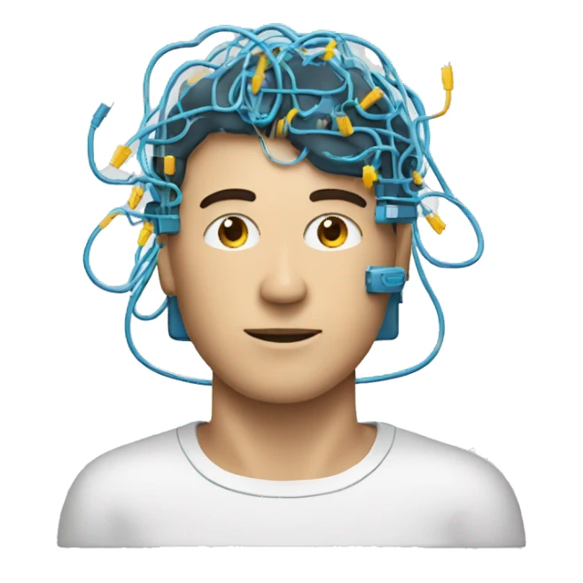a man with an electronic brain wires circuit sticker