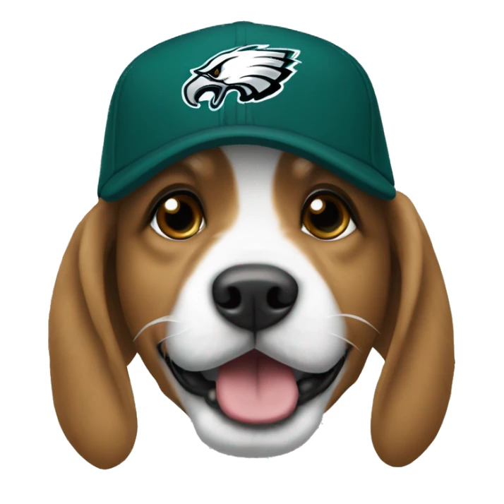 A dog wearing a Philadelphia eagles hat sticker