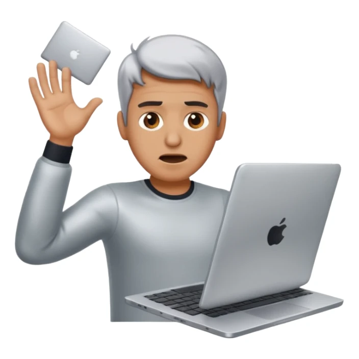 frustrated man tossing a laptop sticker