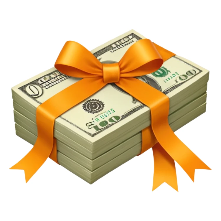 Filed money wrapped with orange ribbo sticker