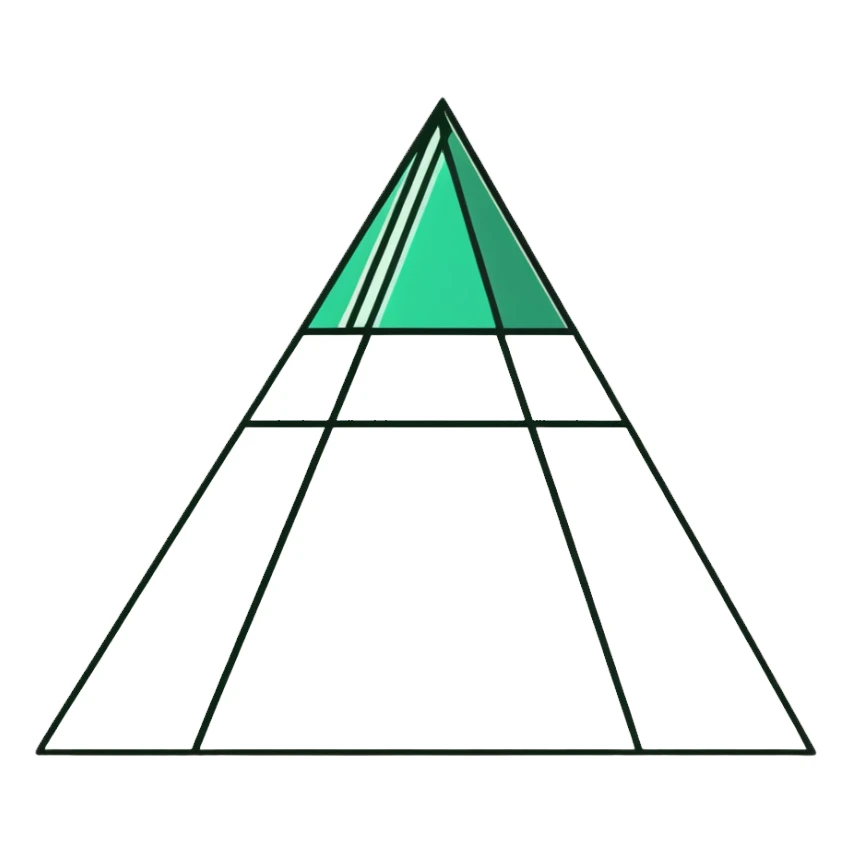 Maya pyramid in flat hieroglyphic style, perfect geometric triangular lines, strict white and deep green only, angular precise shapes sticker