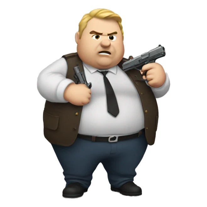 fat guy holding a pistol sticker