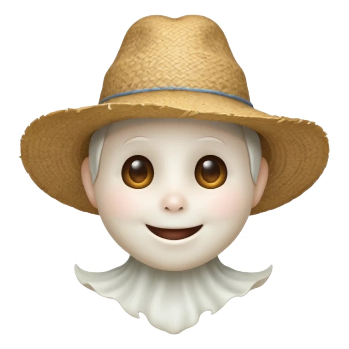 friendly ghost farmer portrait, head and shoulders only, straw hat, soft pale glow, gentle smile, cute cracked texture (not scary), cozy village vibe, warm lighting, 3D cartoon, mobile game icon style, clean background, no text, no watermark
 
 sticker