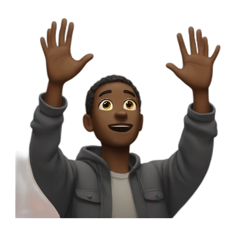 black man looking to the sky hands open sticker