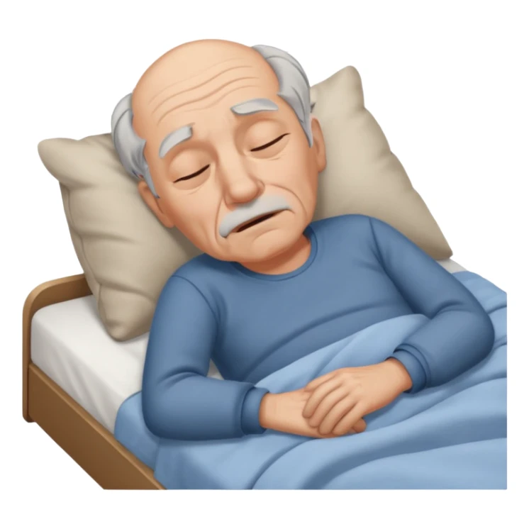 sleepy old man lying down on bed sticker