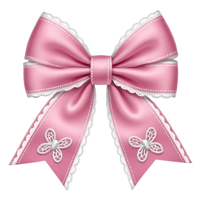 Pink ribbon bow with white lace  sticker