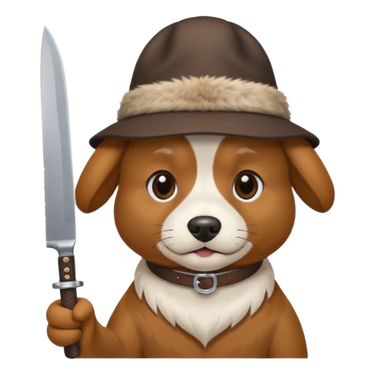 Make a dog with a white point hat on with a knife sticker