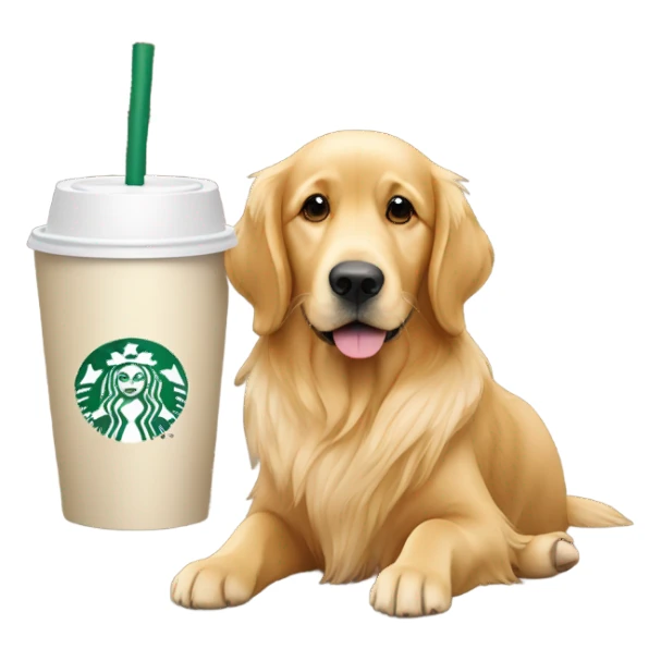Golden retriever with Starbucks sticker