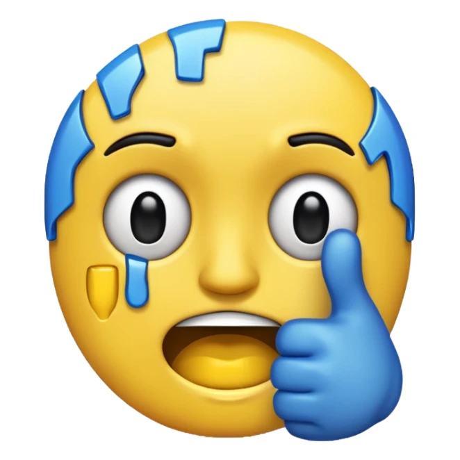 A crying glitchy emoji which is putting a thumbs down sticker