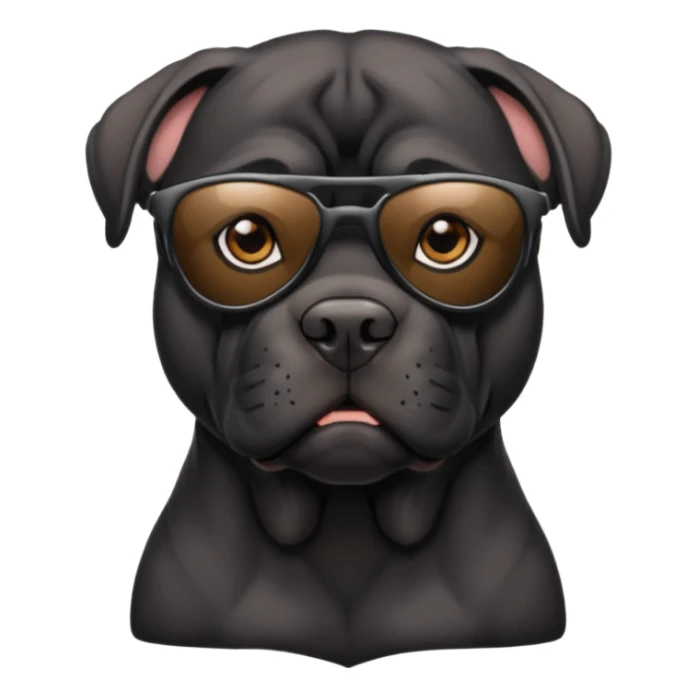 A a black cane corso with Oakley sunglasses sticker