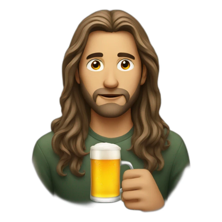 man with long hair drinking à beer sticker
