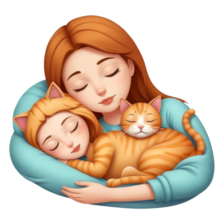 Girl sleeping with cat sticker
