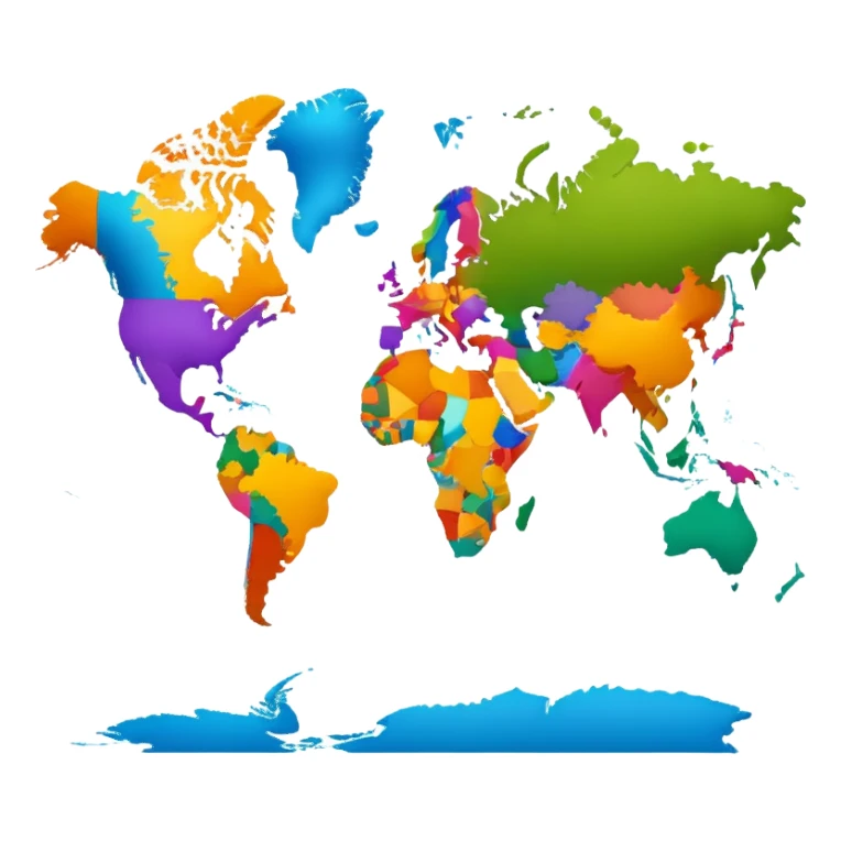 Colorful world map with continents sticker