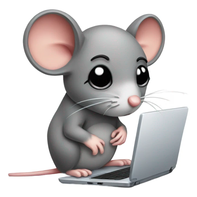 Sad mouse with leptop sticker