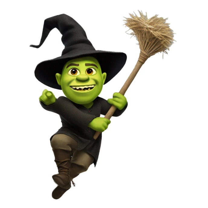 Shrek flying on a broom stick like elphaba sticker