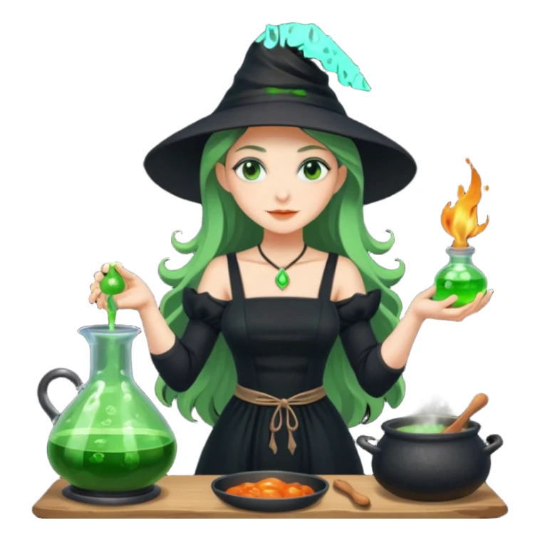 green witch cooking potion sticker