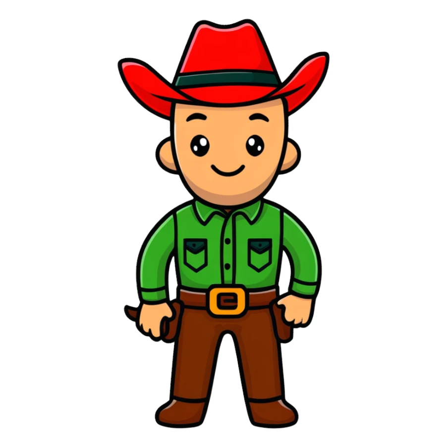 Cowboy wearing a green hat sticker