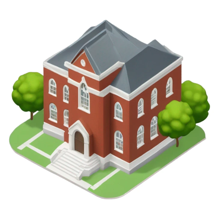 isometric single floor, round red brick, modern, Methodist church sticker