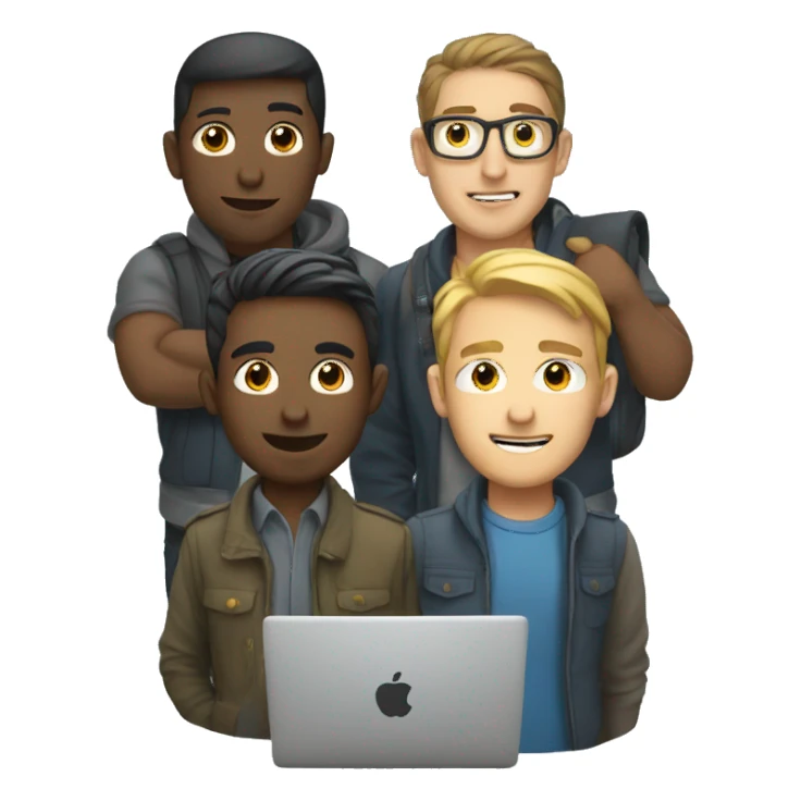 group of developers with a laptop sticker