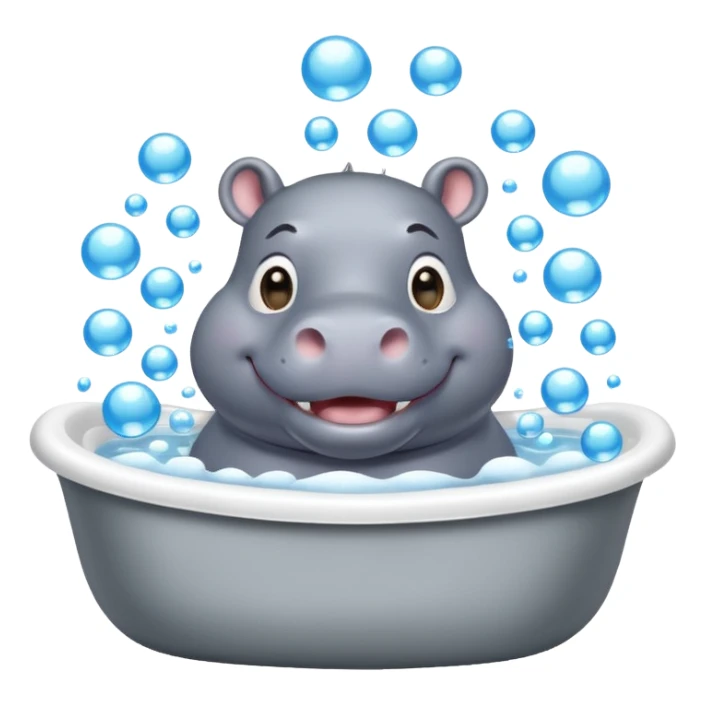 happy hippo with bubbles in bathtub sticker