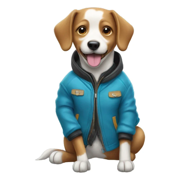 Dog with a jacket sticker