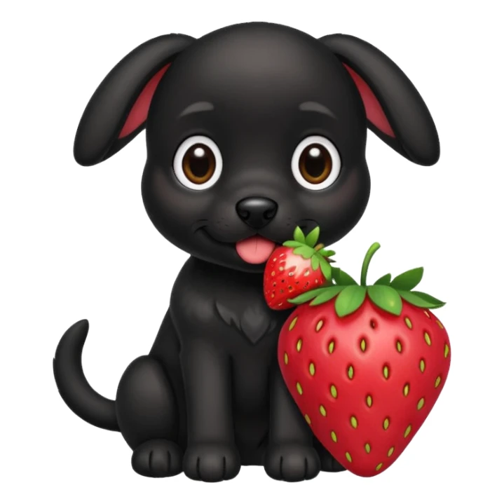 A black puppy with a strawberry sticker