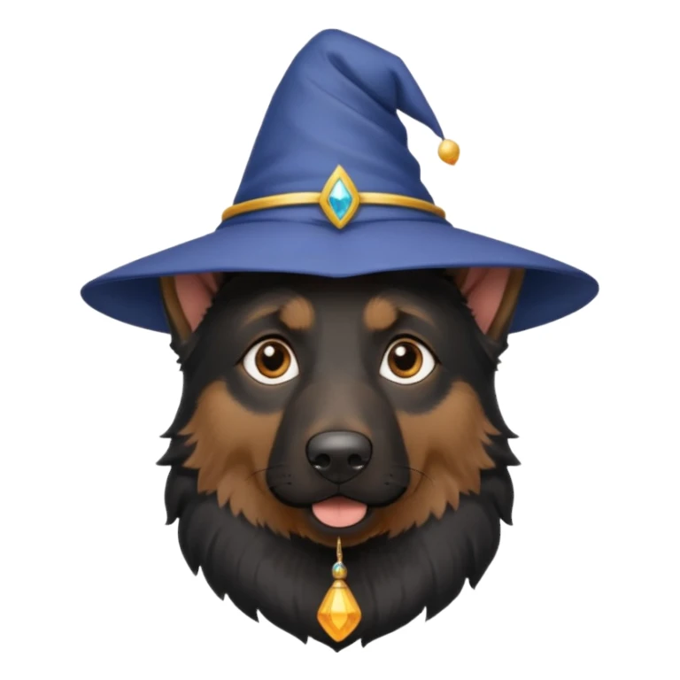 black german shepherd face wearing a wizard hat sticker