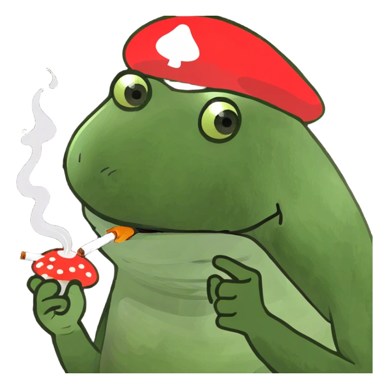 Frog wearing a mushroom hat smoking a joint sticker