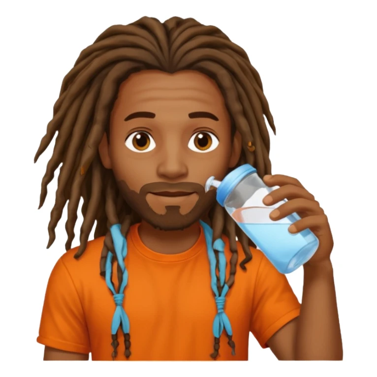 Brownskin man with long dreadlocks orange shirt drinking water sticker
