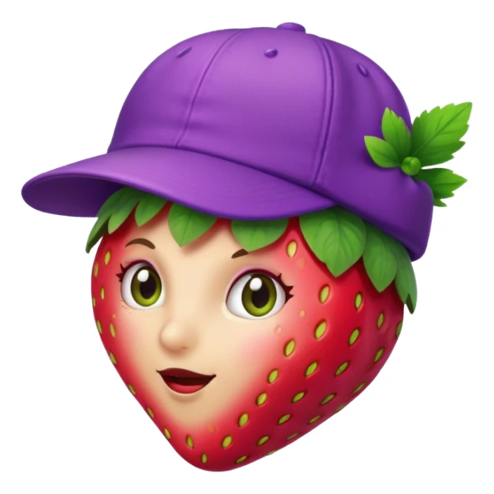  strawberry wearing purple cap, with cap sticker