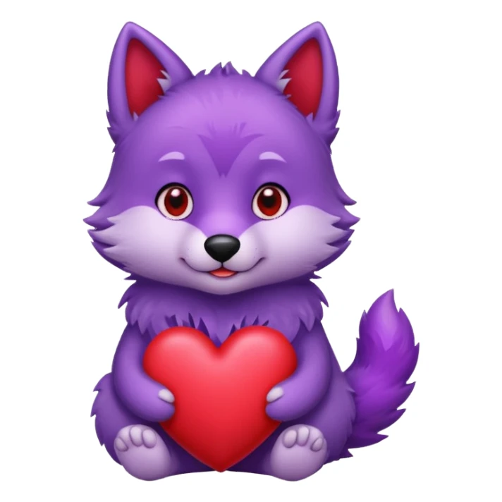 Cute purple wolf pup holding heart sticker