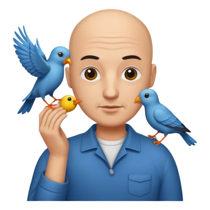 bald man with bird sticker