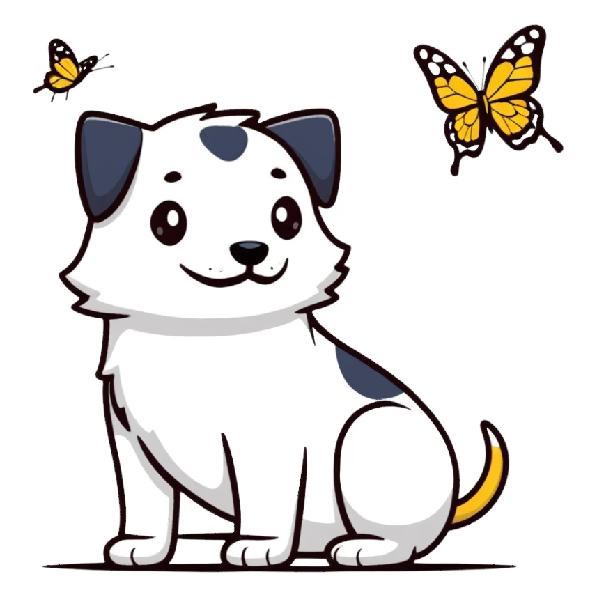 Dog looking at butterfly sticker