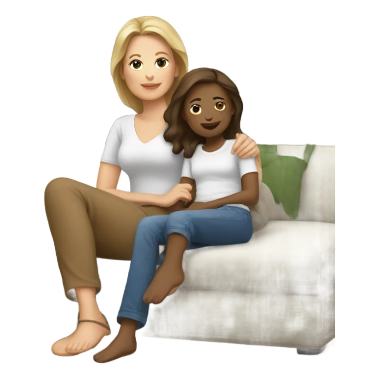 White mom with brown daughter relaxing  sticker