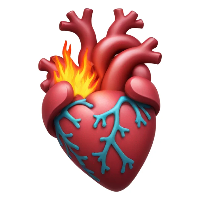 Anatomical heart with flames sticker