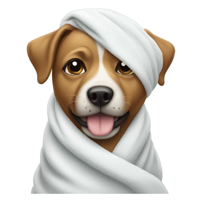a dog with a towel on head sticker