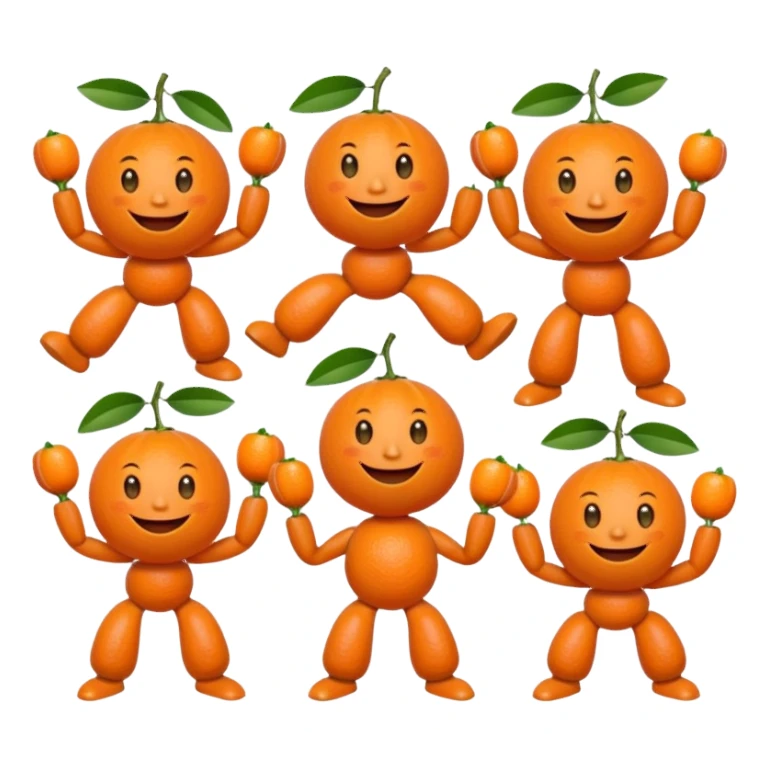 Кумедна мімішна мандаринка. 6 штук. з ручками і ніжками. У різних позах sticker