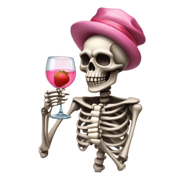 Skeleton sipping pink champagne with strawberries  sticker